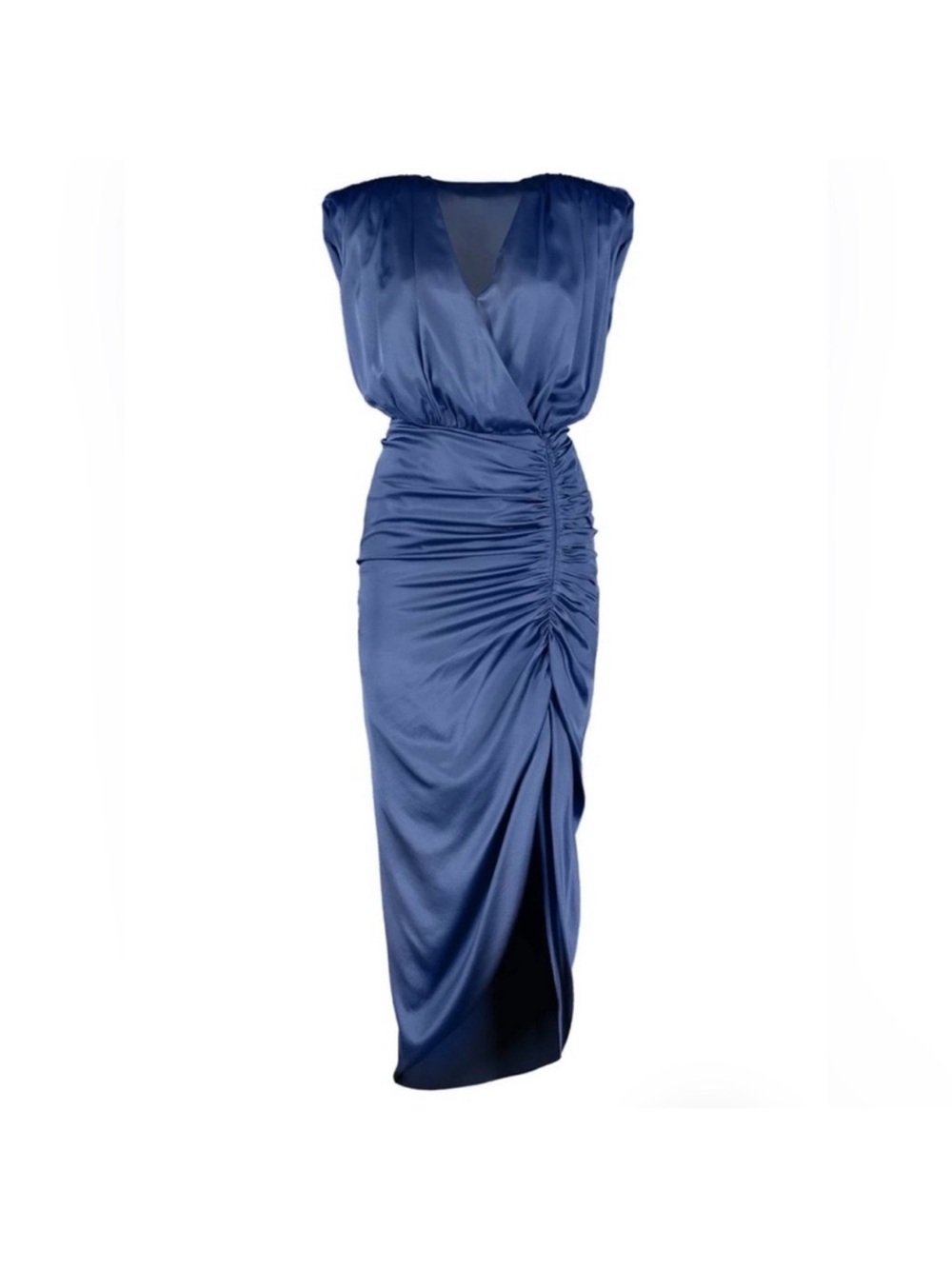 Veronica Beard Blue Satin Asymmetrical Ruched Dress Flawed - Picture 1 of 12